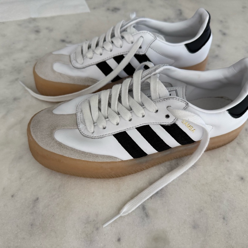 Adidas White and Black Sneakers with Gum Soles